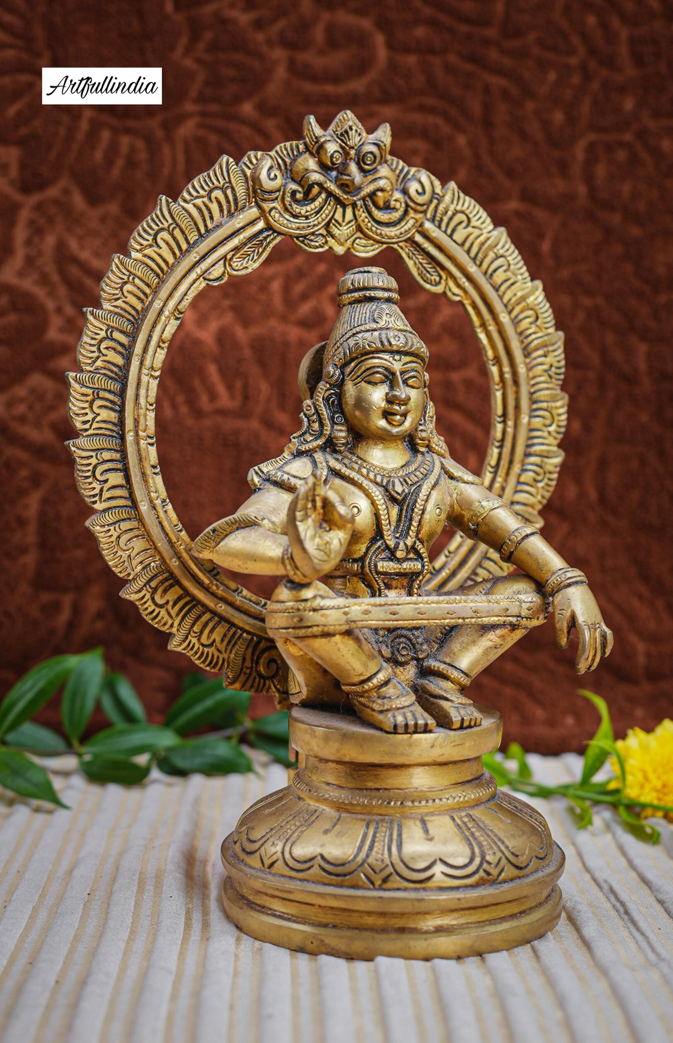 Handcrafted Brass Ayyappa Swamy Idol – Traditional Home Temple Décor and Spiritual Gift
