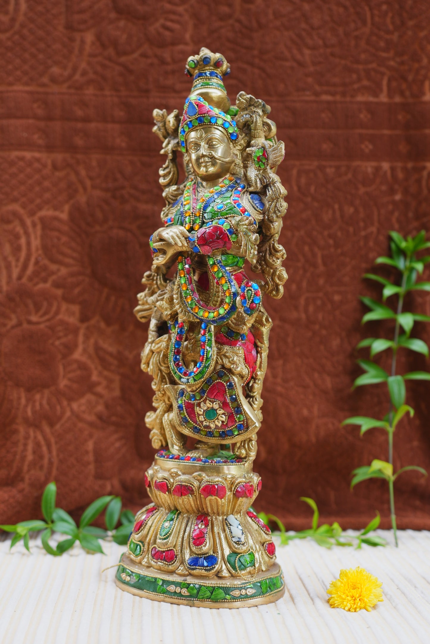 Handcrafted Brass Lord Radha Idol with Vibrant Enamel – Symbol of Love and Divinity for Home Décor