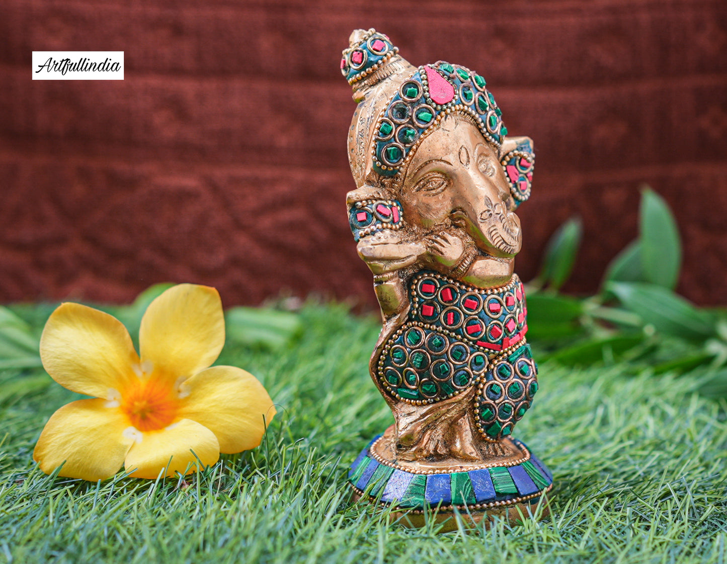 Colorful Handcrafted Brass Lord Ganesha Idol – Symbol of Joy and Positivity for Home Décor