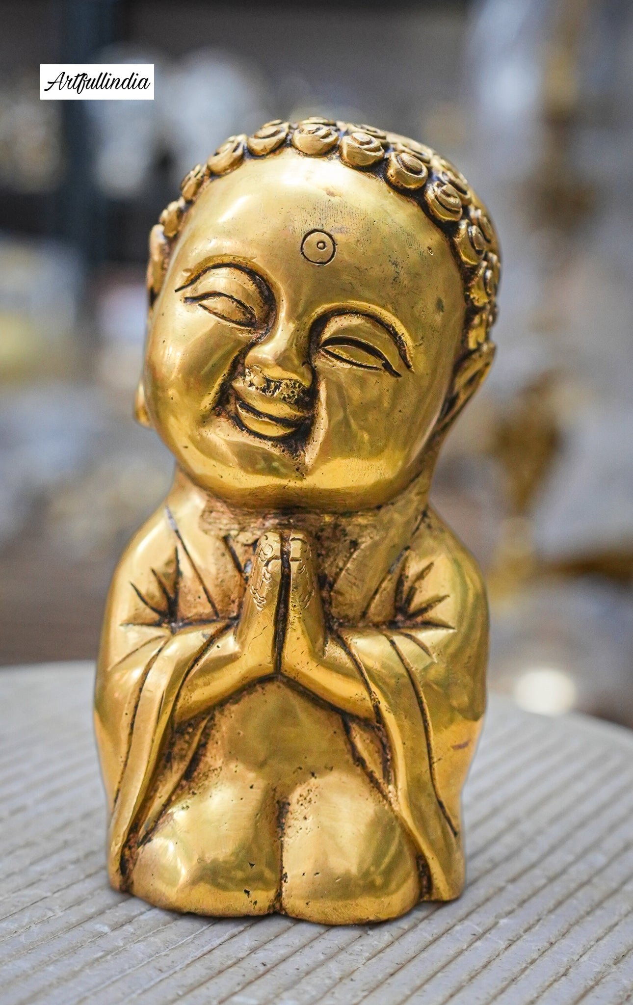 Handcrafted Brass Buddha in Namaste Pose – Symbol of Peace and Positivity