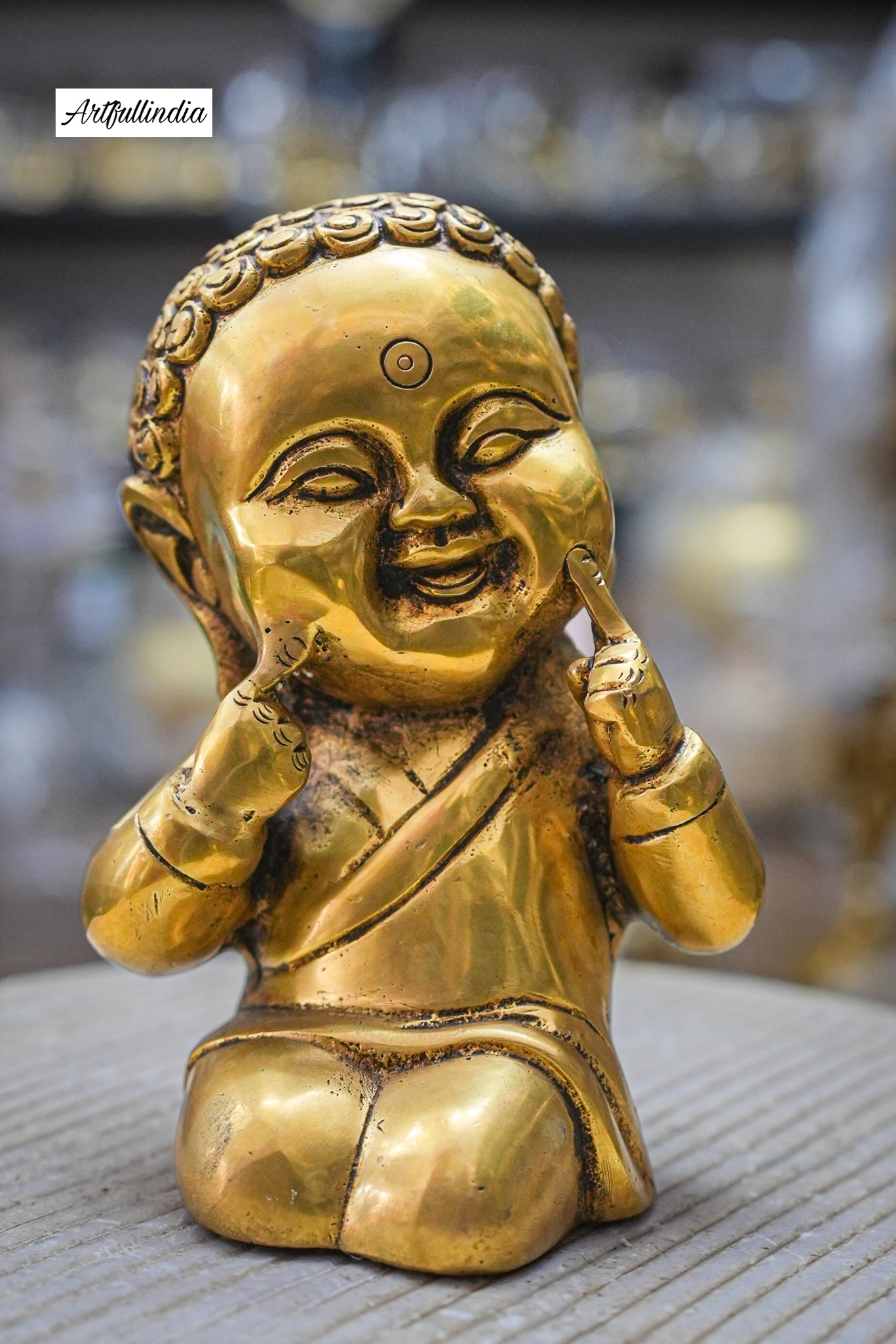 Handcrafted Brass Buddha Statue – Cheerful Smile Pose for Spiritual Decor