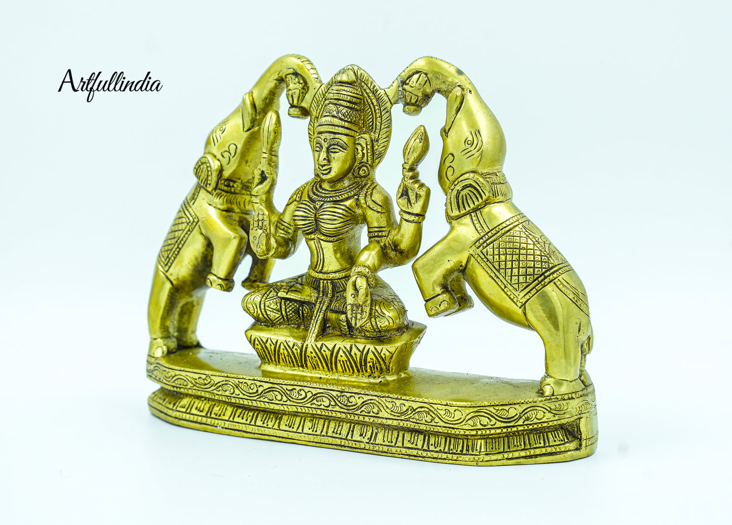 Brass Gaja Lakshmi Idol with Elephants – Antique Handcrafted Statue for Home & Puja Décor