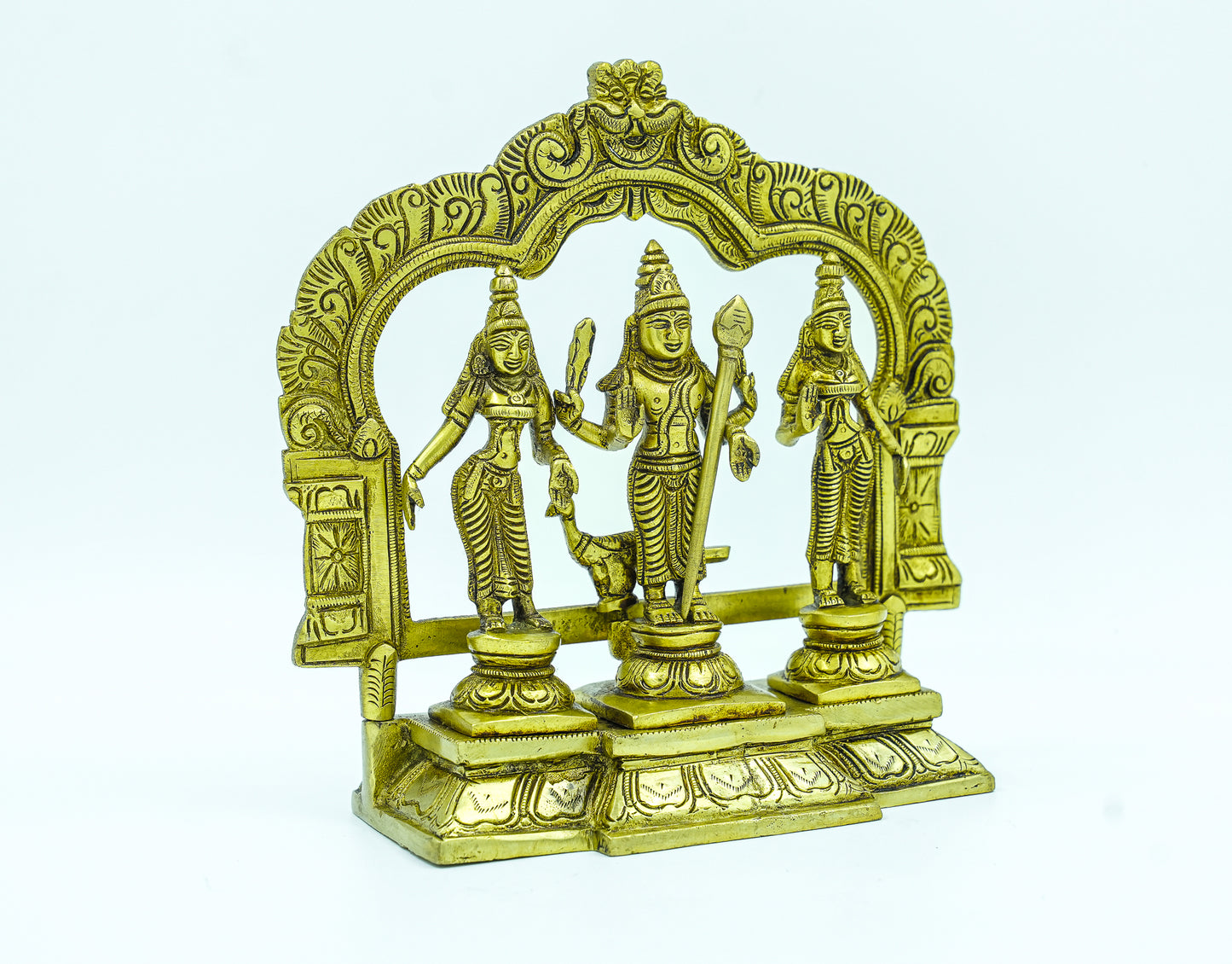 Antique Brass Lord Murugan with Valli and Deivanai – Handcrafted Idol for Home Décor & Puja