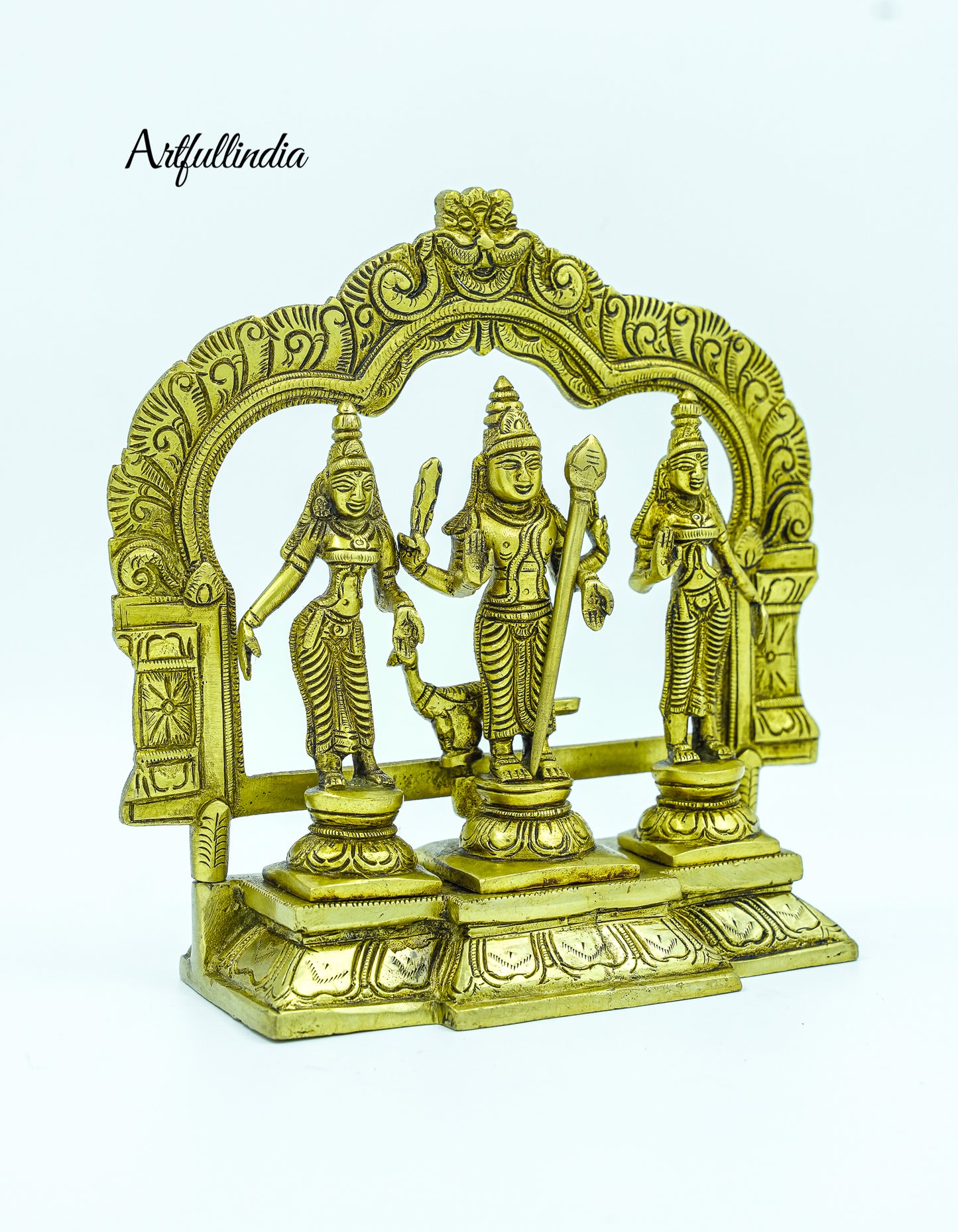 Antique Brass Lord Murugan with Valli and Deivanai – Handcrafted Idol for Home Décor & Puja
