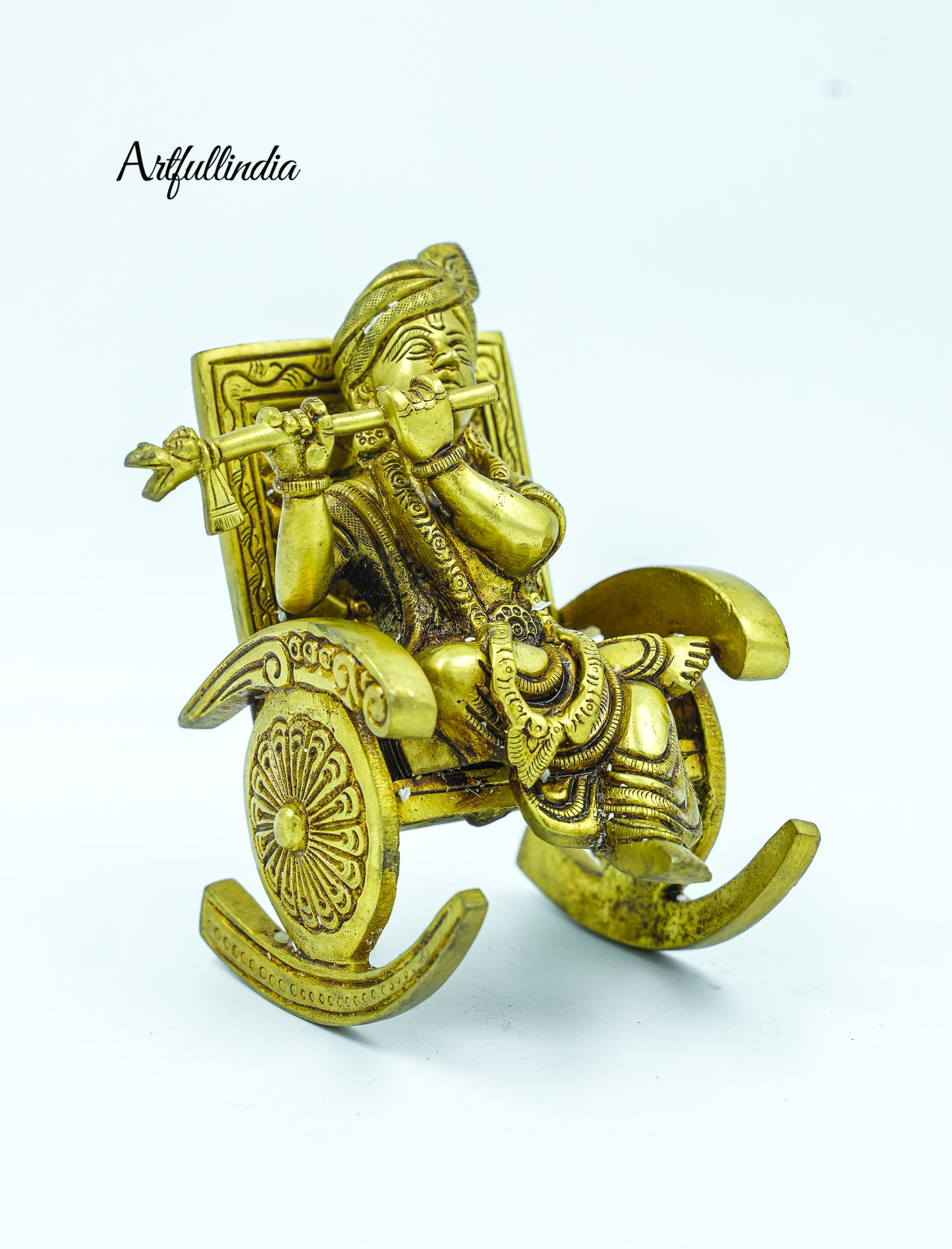 Brass Baby Krishna on Rocking Chair – Antique Handcrafted Idol for Home Décor & Gifts