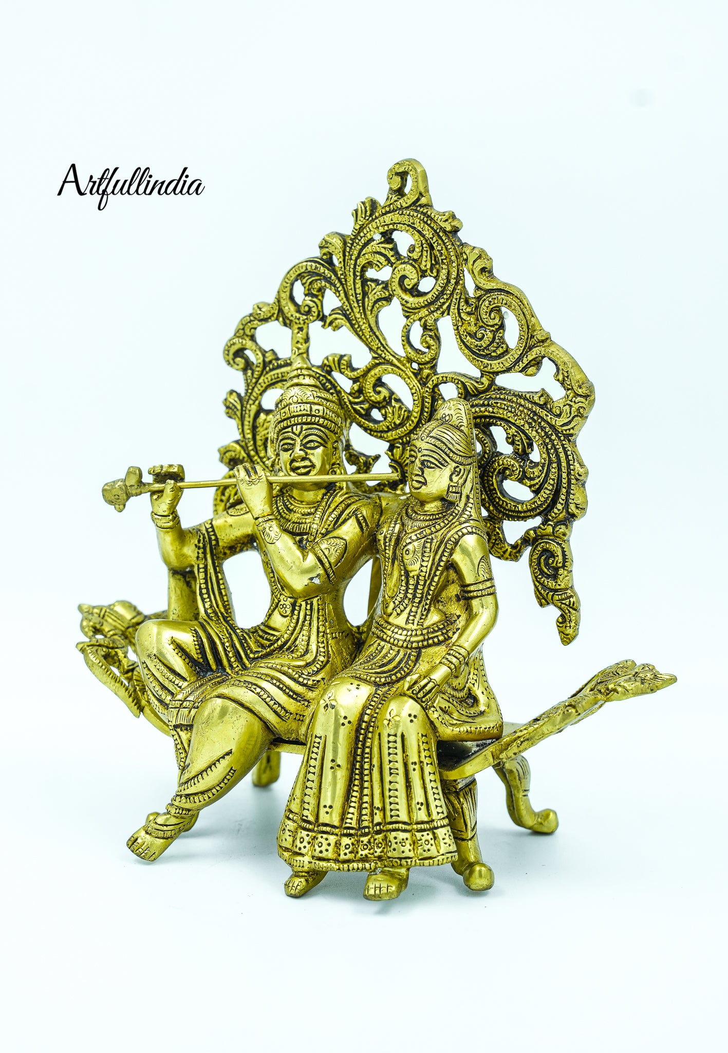 Brass Radha Krishna on Swing – Antique Handcrafted Idol for Home Décor & Puja