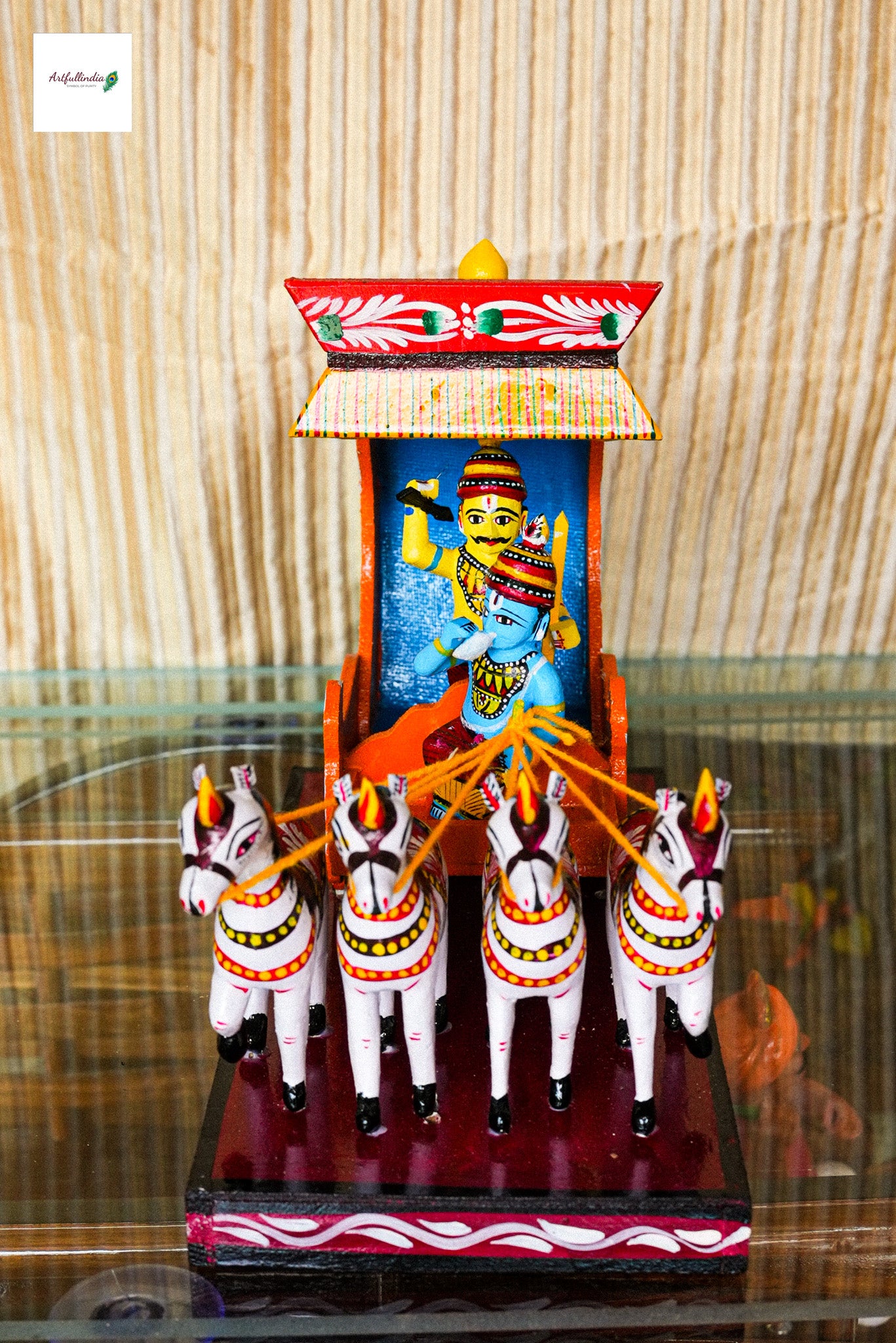 Handcrafted Kondapalli Krishna and Arjuna Chariot – Mythological Masterpiece