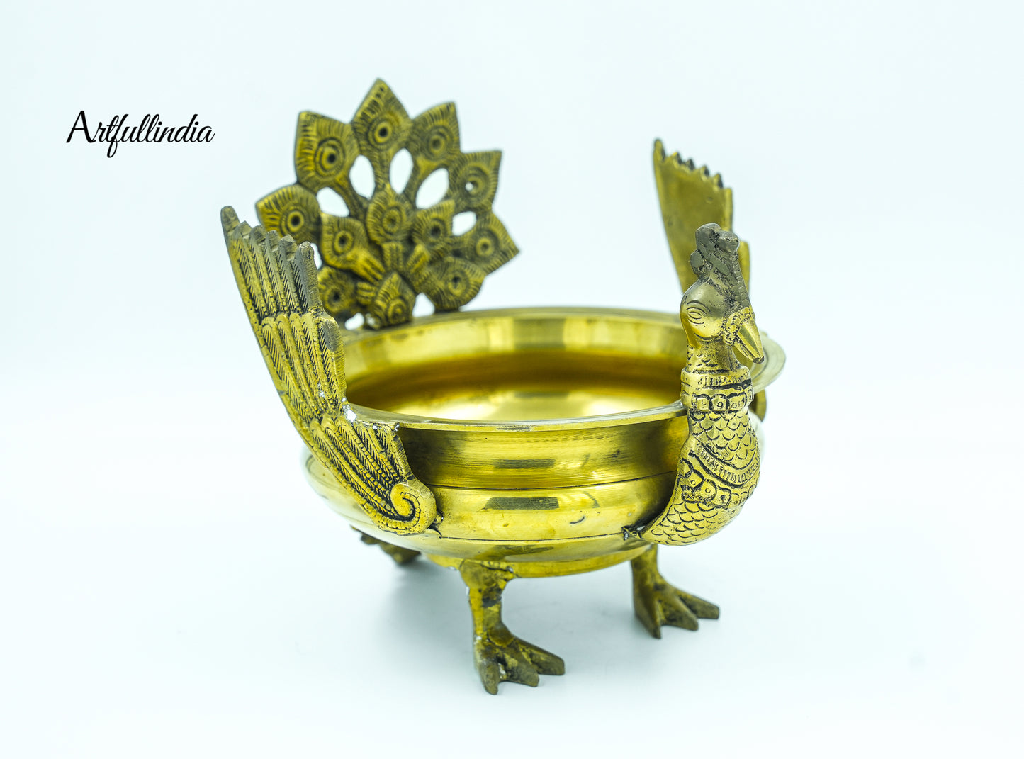 Brass Peacock Urli with Intricate Design – Traditional Home Decor Bowl for Floating Flowers and Candles