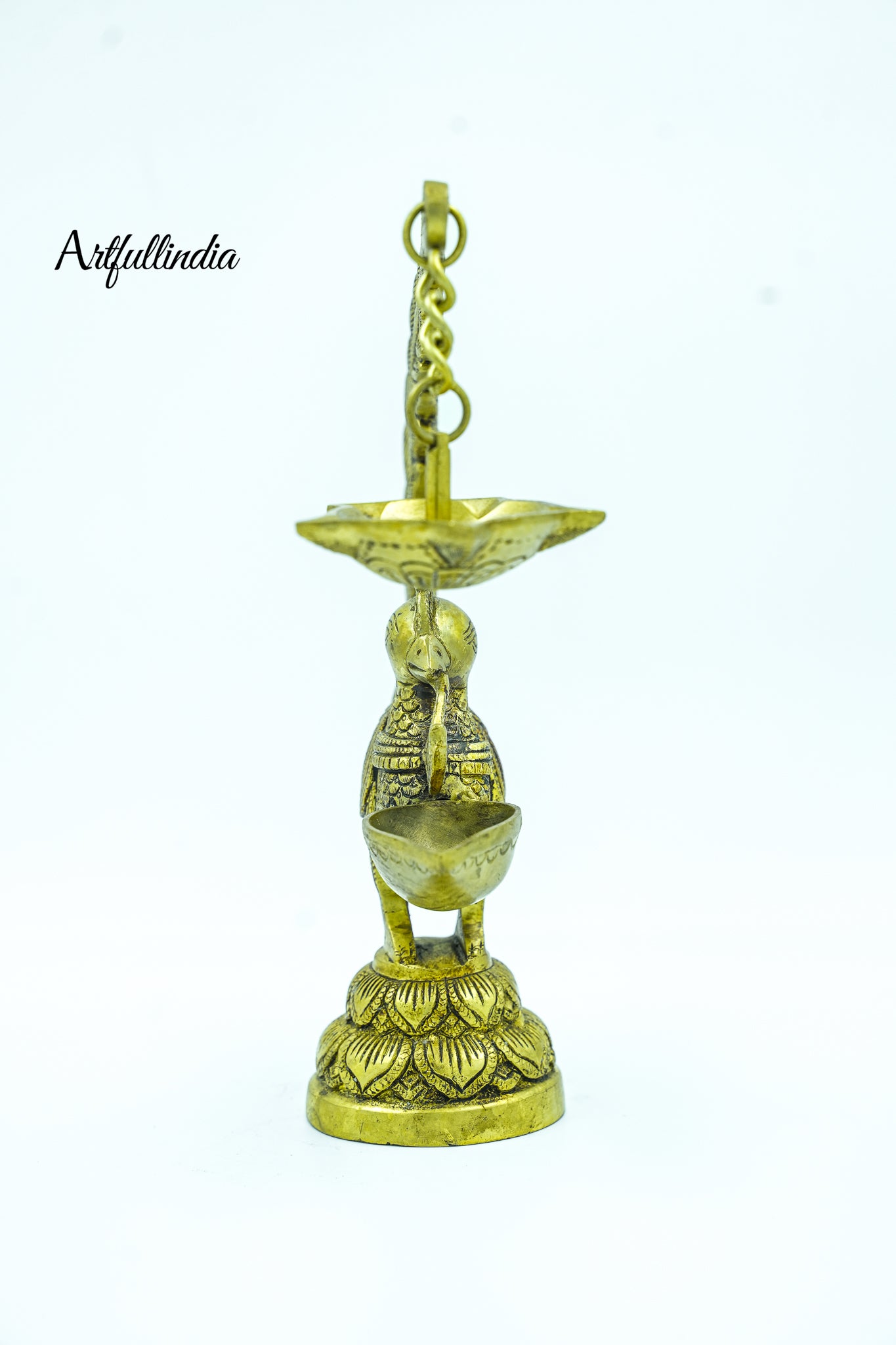 Brass Peacock Hanging Oil Lamp – Traditional Indian Diya for Home Temple Decor