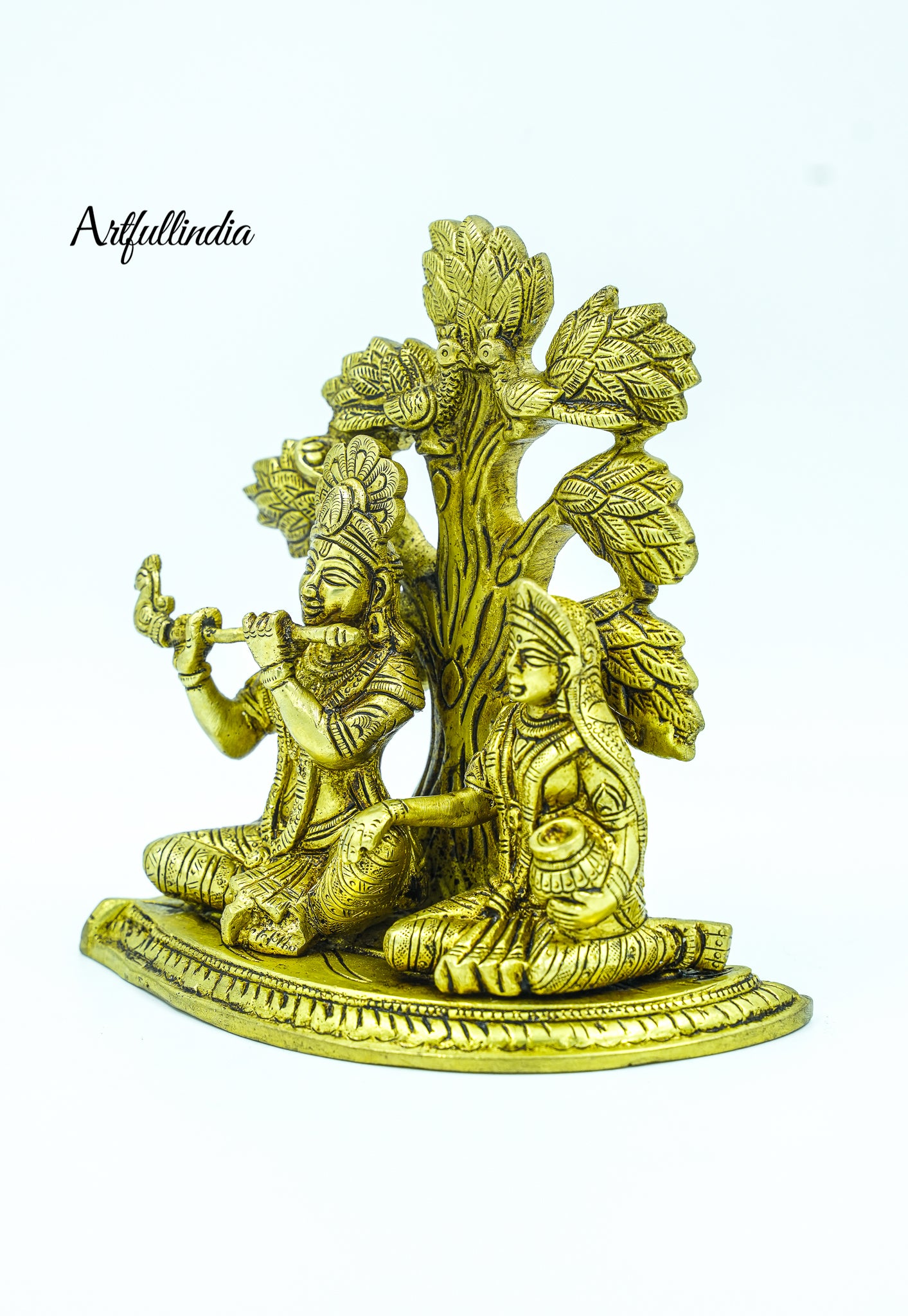 Brass Radha Krishna Statue Under Kalpavriksha Tree - Divine Love & Harmony Showpiece