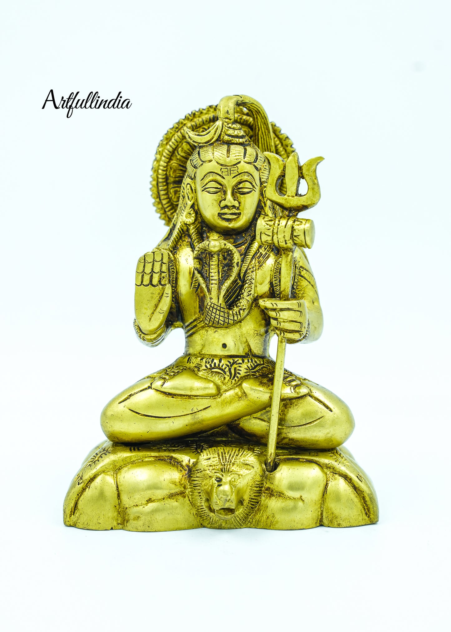 Brass Lord Shiva in Meditation Pose with Trishul – Elegant Hindu God Statue for Pooja and Home Decor