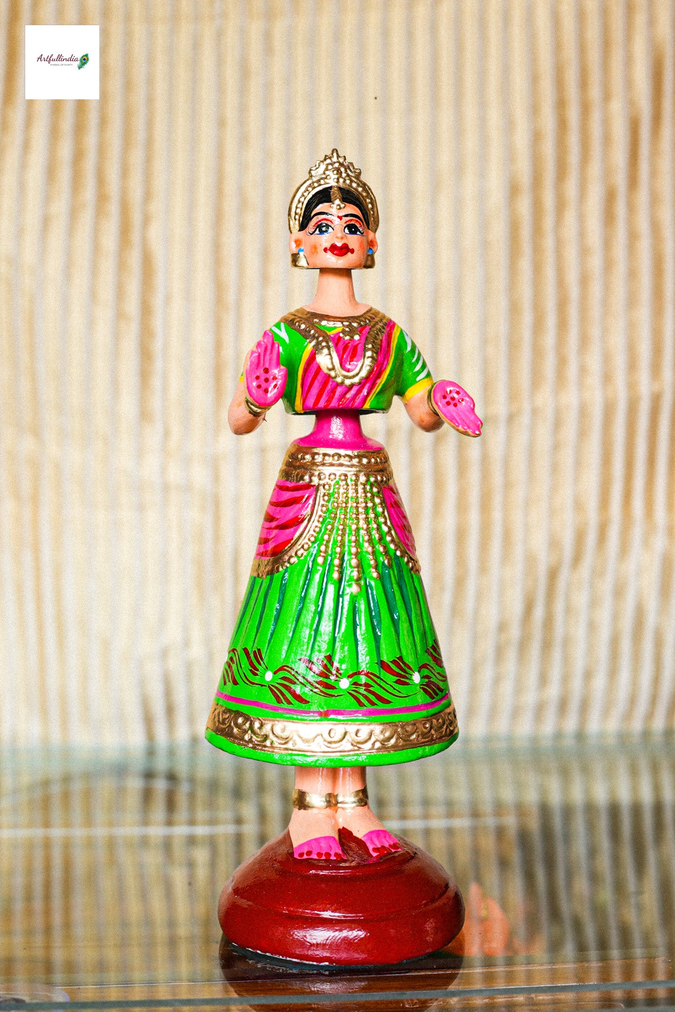 Traditional Bharatanatyam Wooden Doll – Graceful Indian Dance Figurine