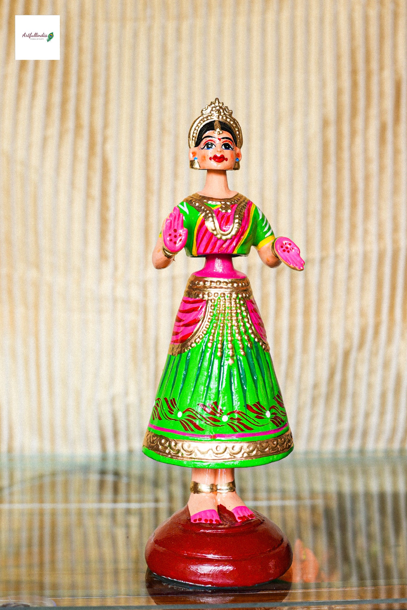 Set of 2 Traditional Bharatanatyam Wooden Dolls – Indian Dance Duo Figurines