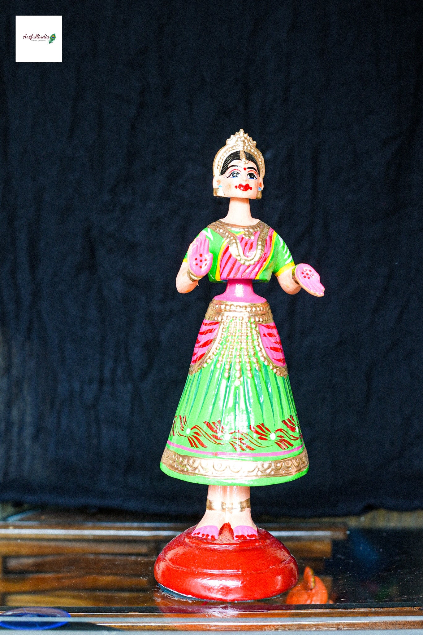 Set of 2 Traditional Bharatanatyam Wooden Dolls – Indian Dance Duo Figurines