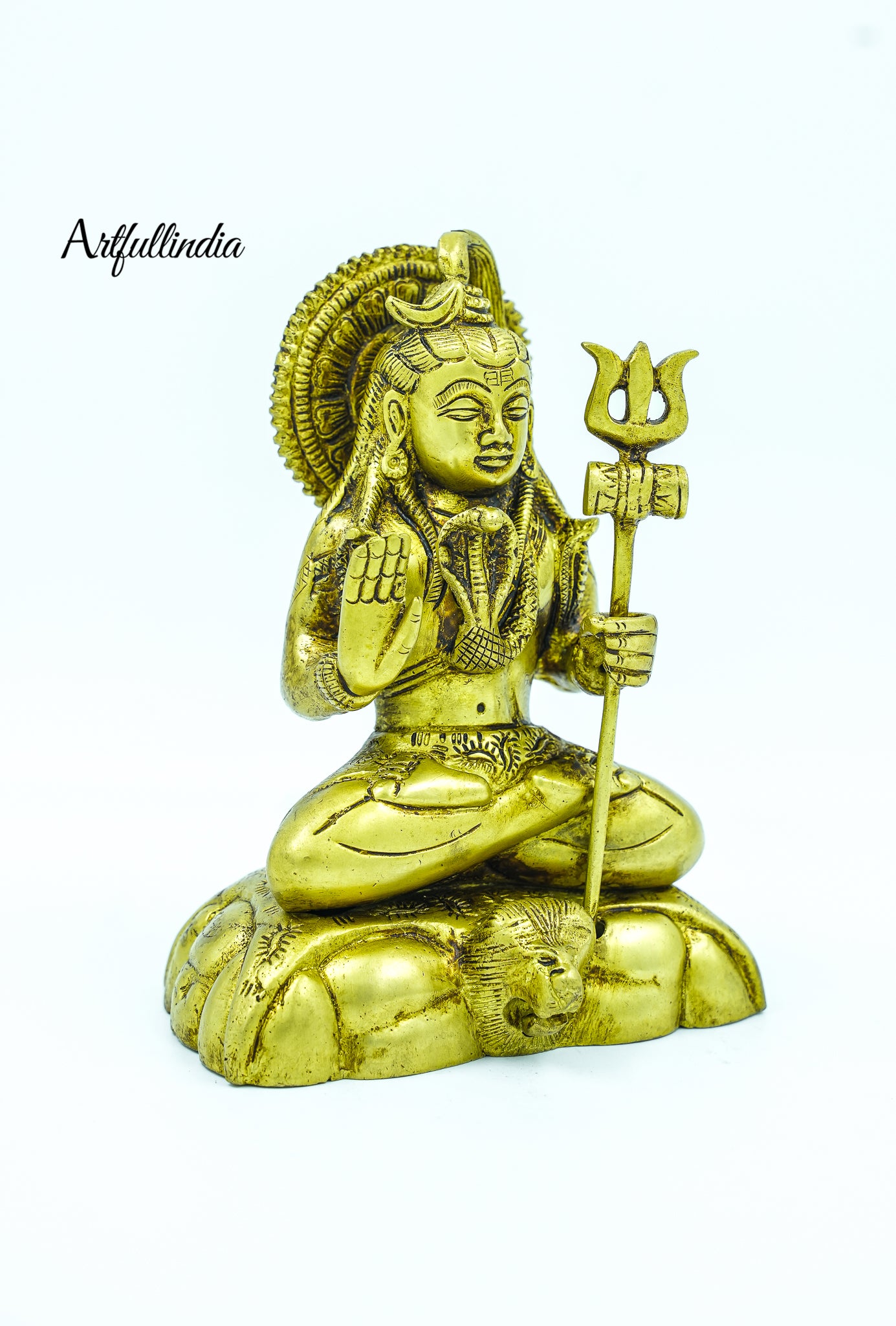 Brass Lord Shiva in Meditation Pose with Trishul – Elegant Hindu God Statue for Pooja and Home Decor