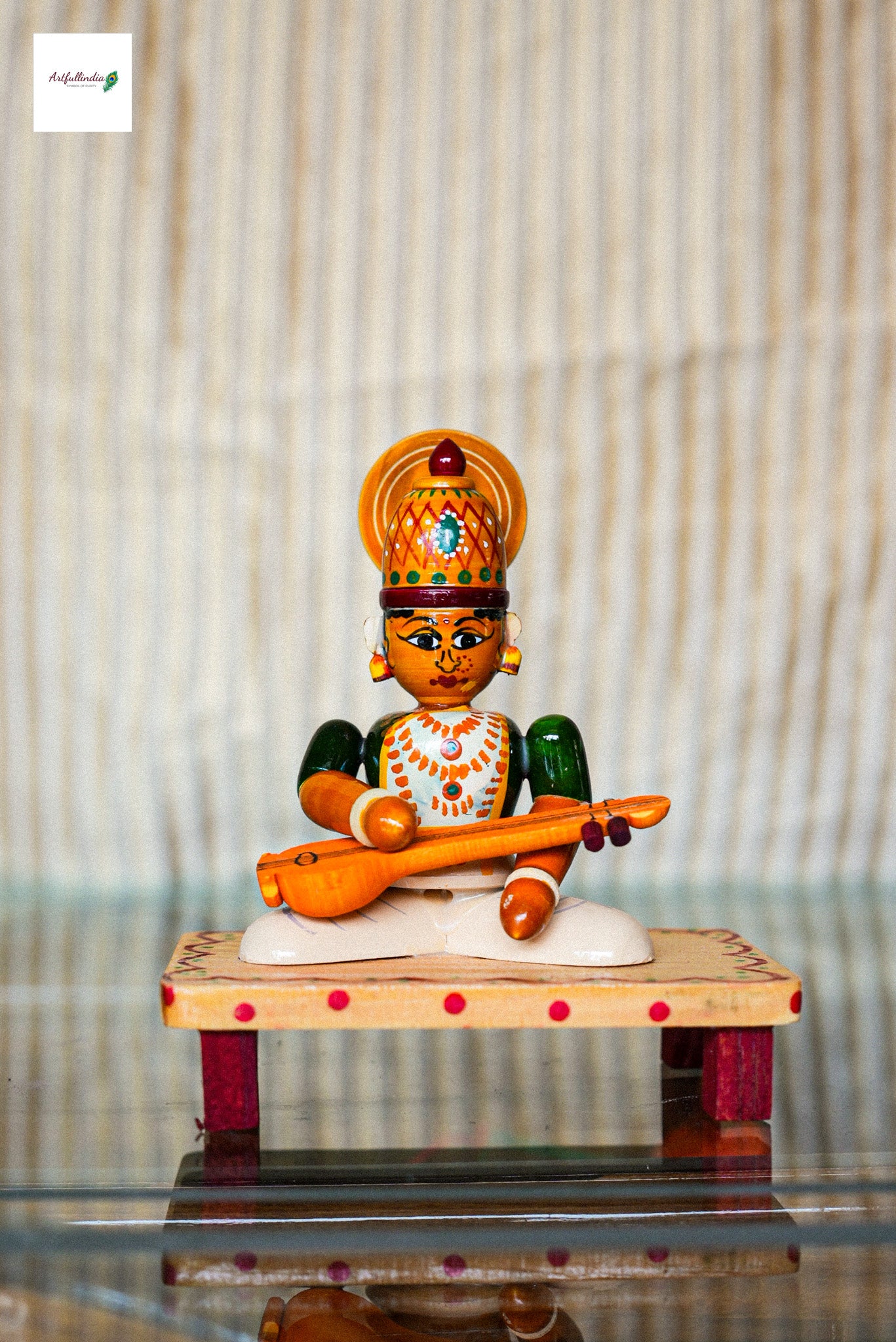 ZeroLuxury Kondapalli Saraswati Devi Idol – Handcrafted Wooden Art for Pooja and Home Decor