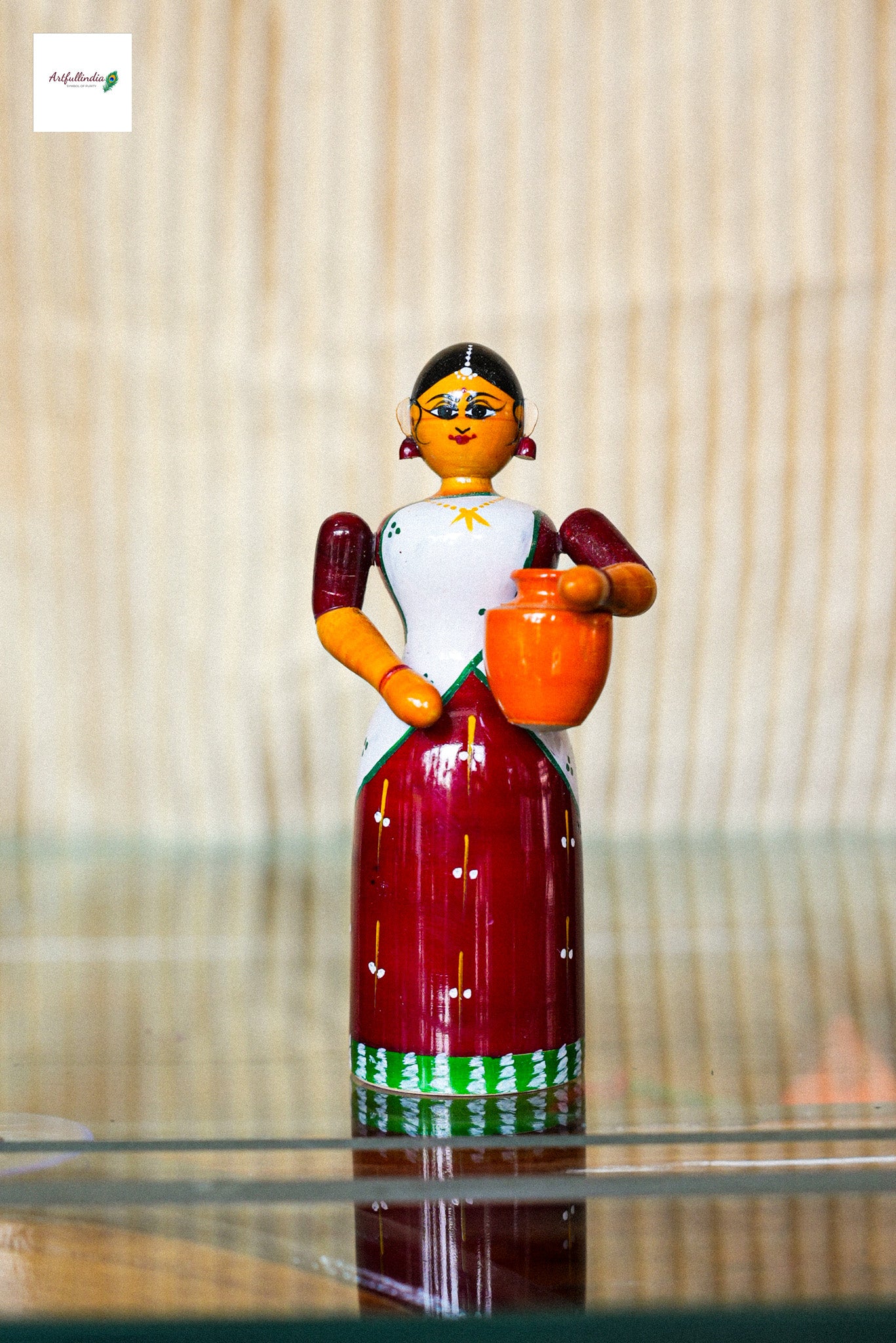 Kondapalli Water Pot Woman Figurine – Traditional Handcrafted Wooden Art