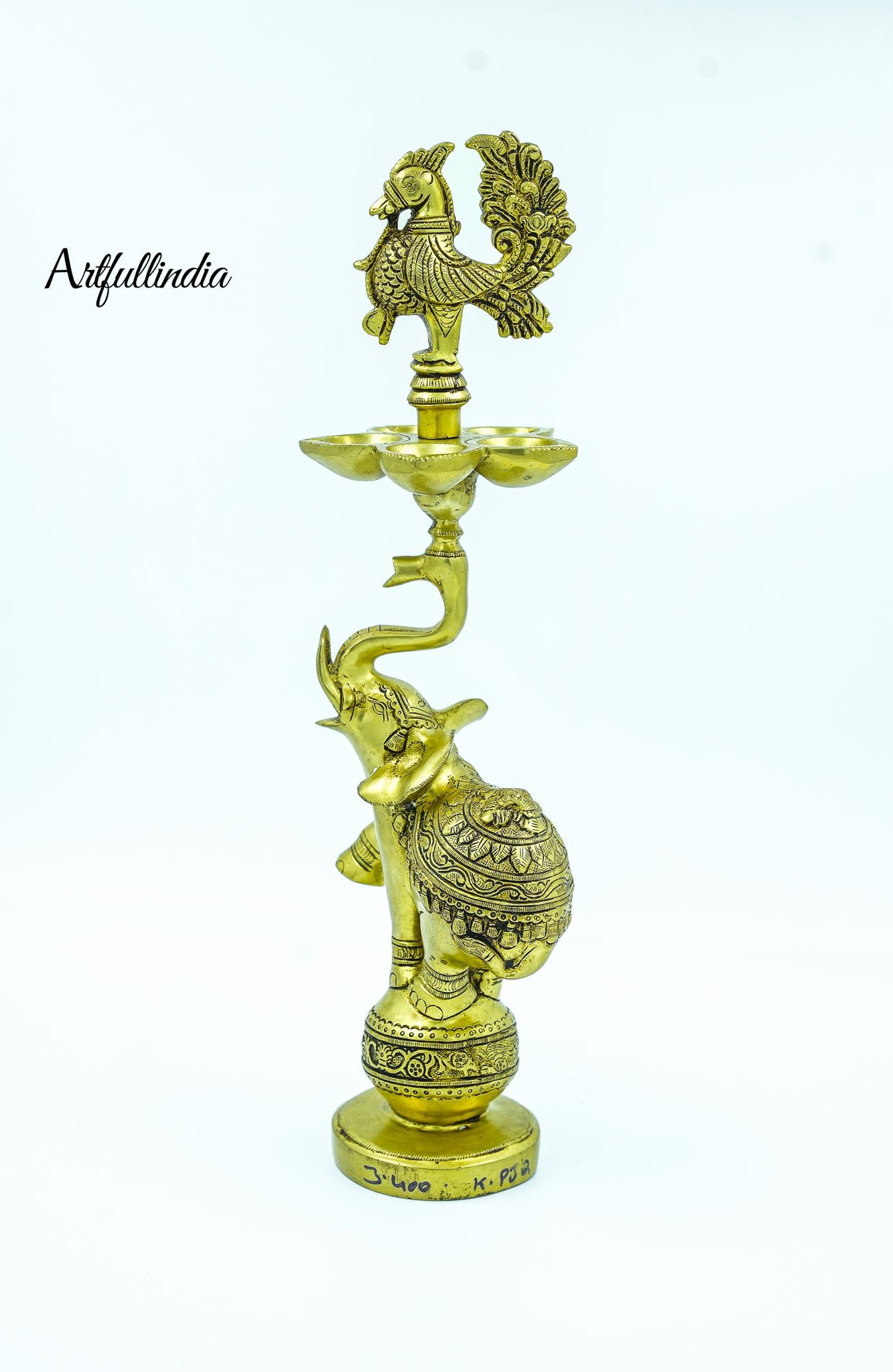 Antique Brass Elephant and Peacock Diya Lamp - Traditional Indian Decorative Oil Lamp for Pooja and Home Décor