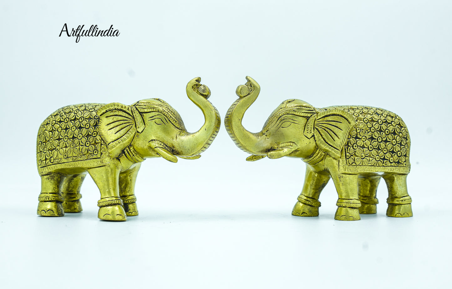 Handcrafted Brass Elephant Pair - Feng Shui Decorative Showpiece for Home & Office Décor