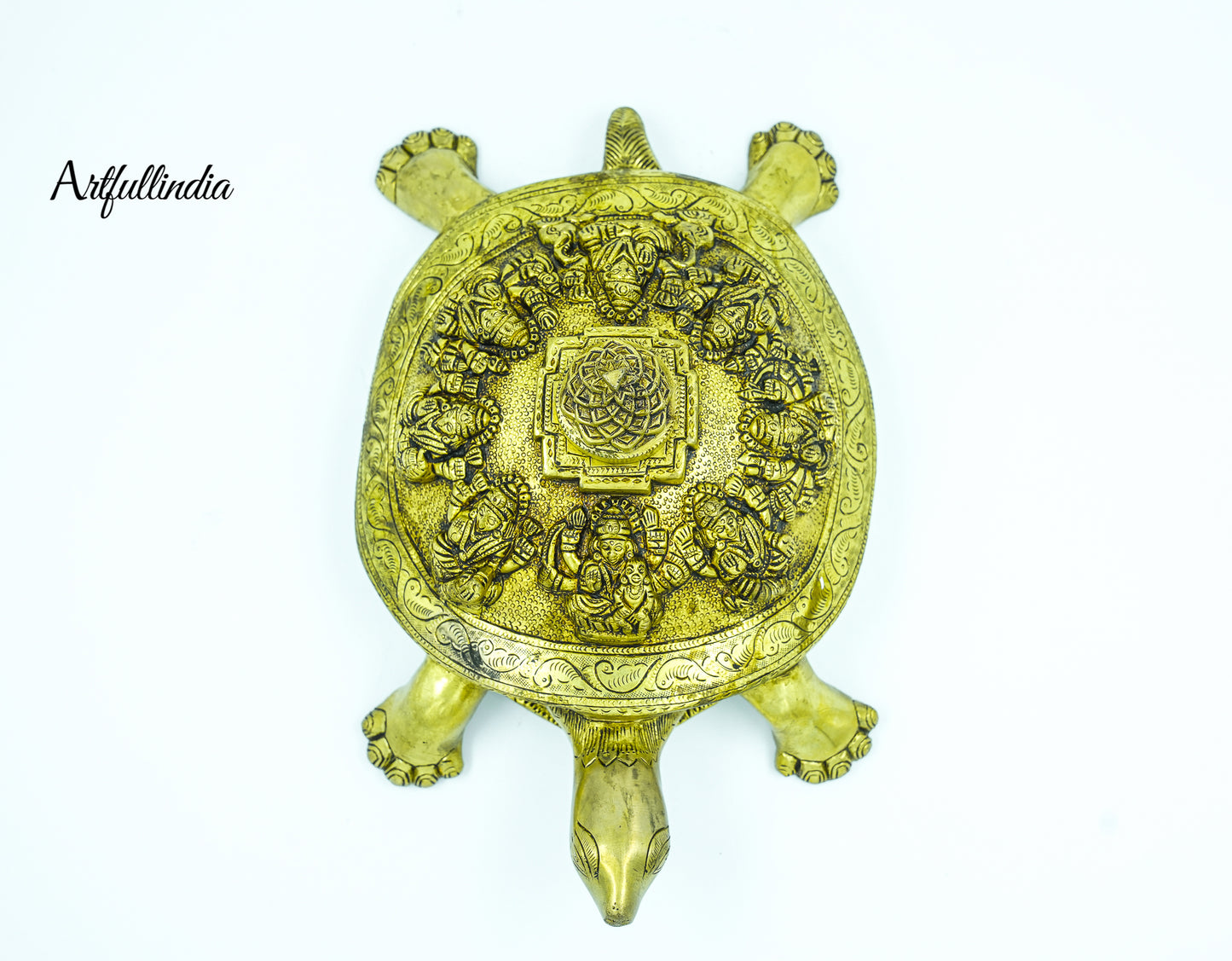 Brass Ashta Lakshmi Tortoise with Shree Yantra - Vastu & Feng Shui Decorative Showpiece