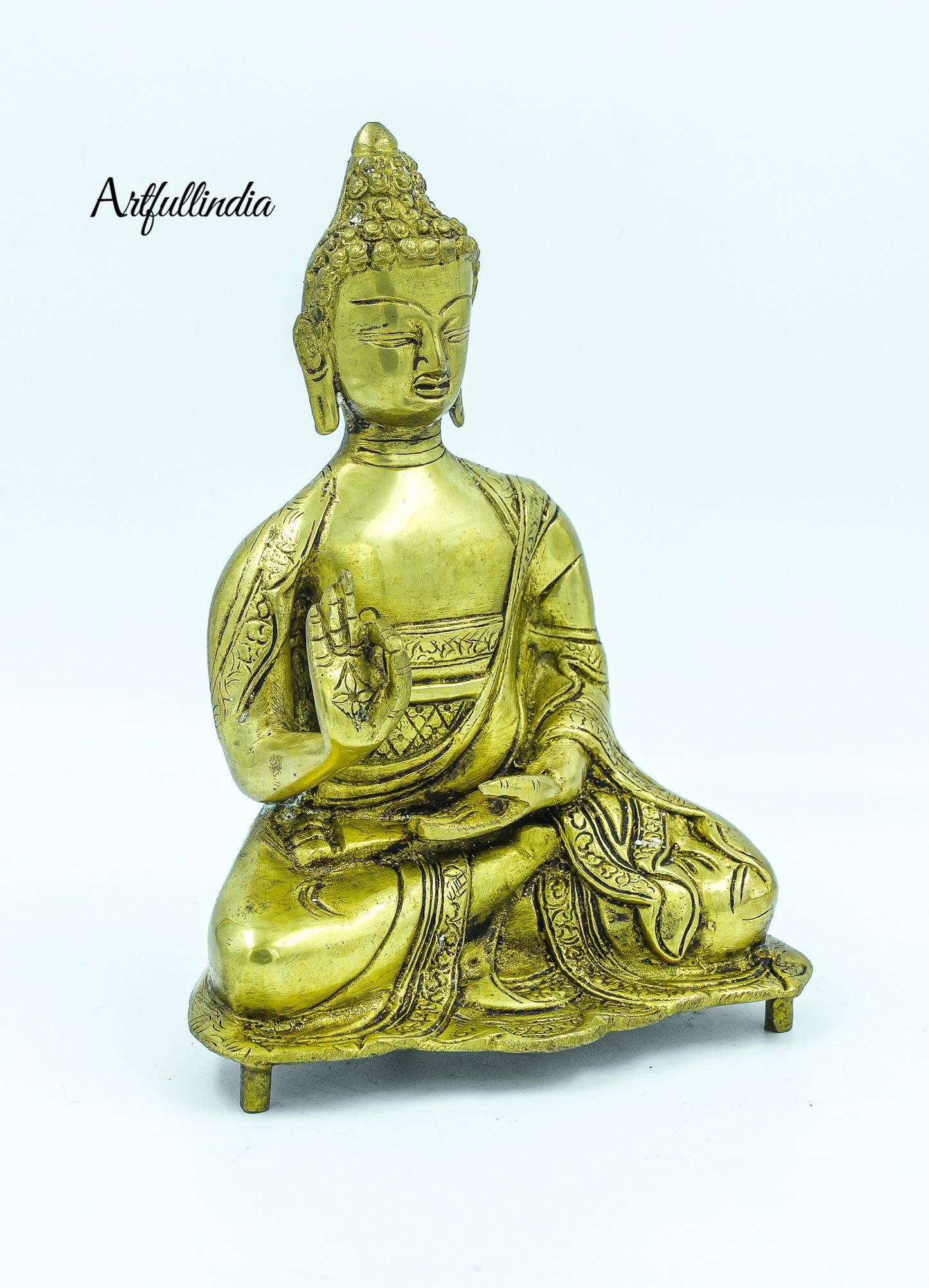 Brass Buddha Statue in Dharmachakra Mudra - Spiritual Home Décor and Meditation Idol
