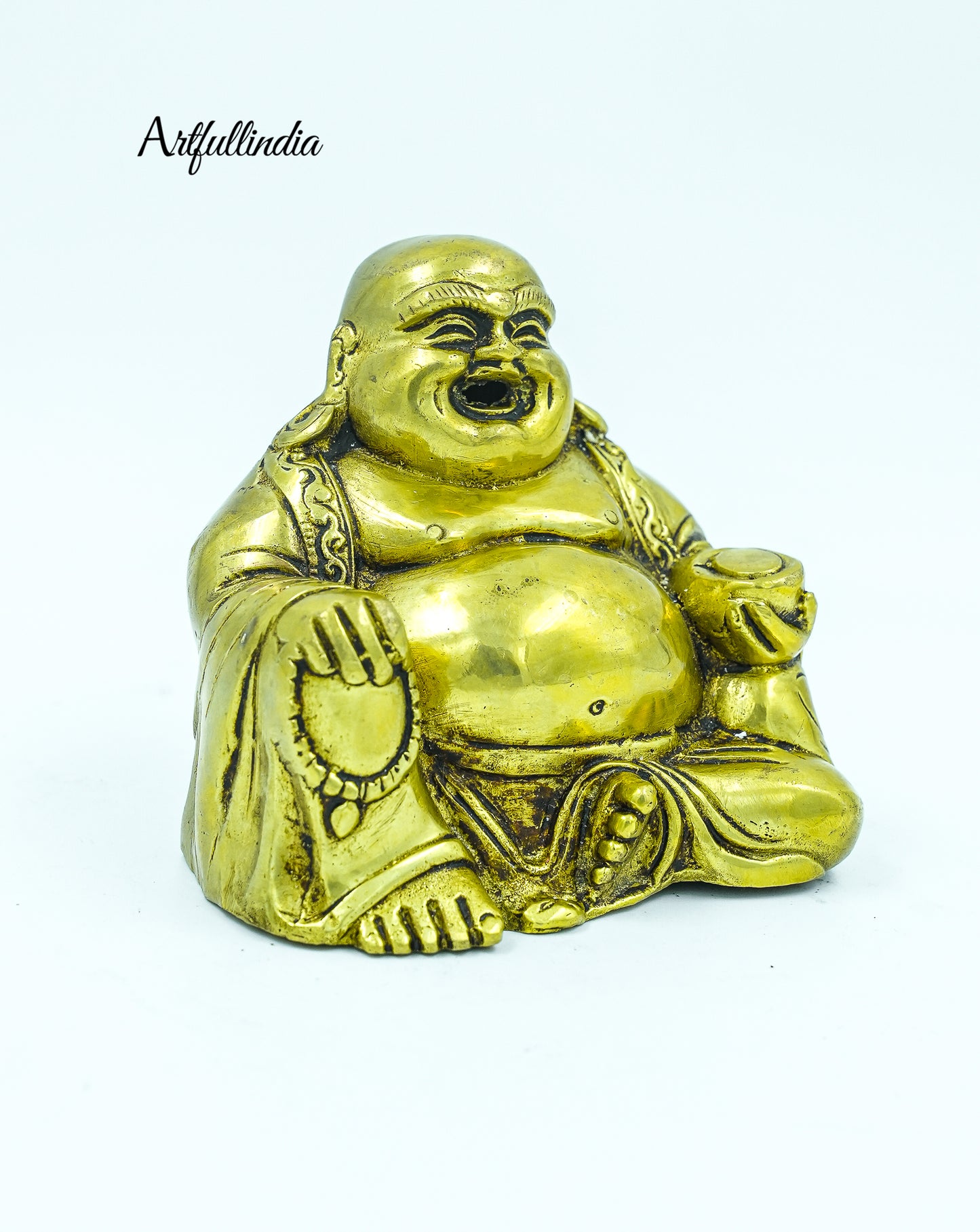 Brass Laughing Buddha Statue - Prosperity and Happiness Figurine for Home Déco