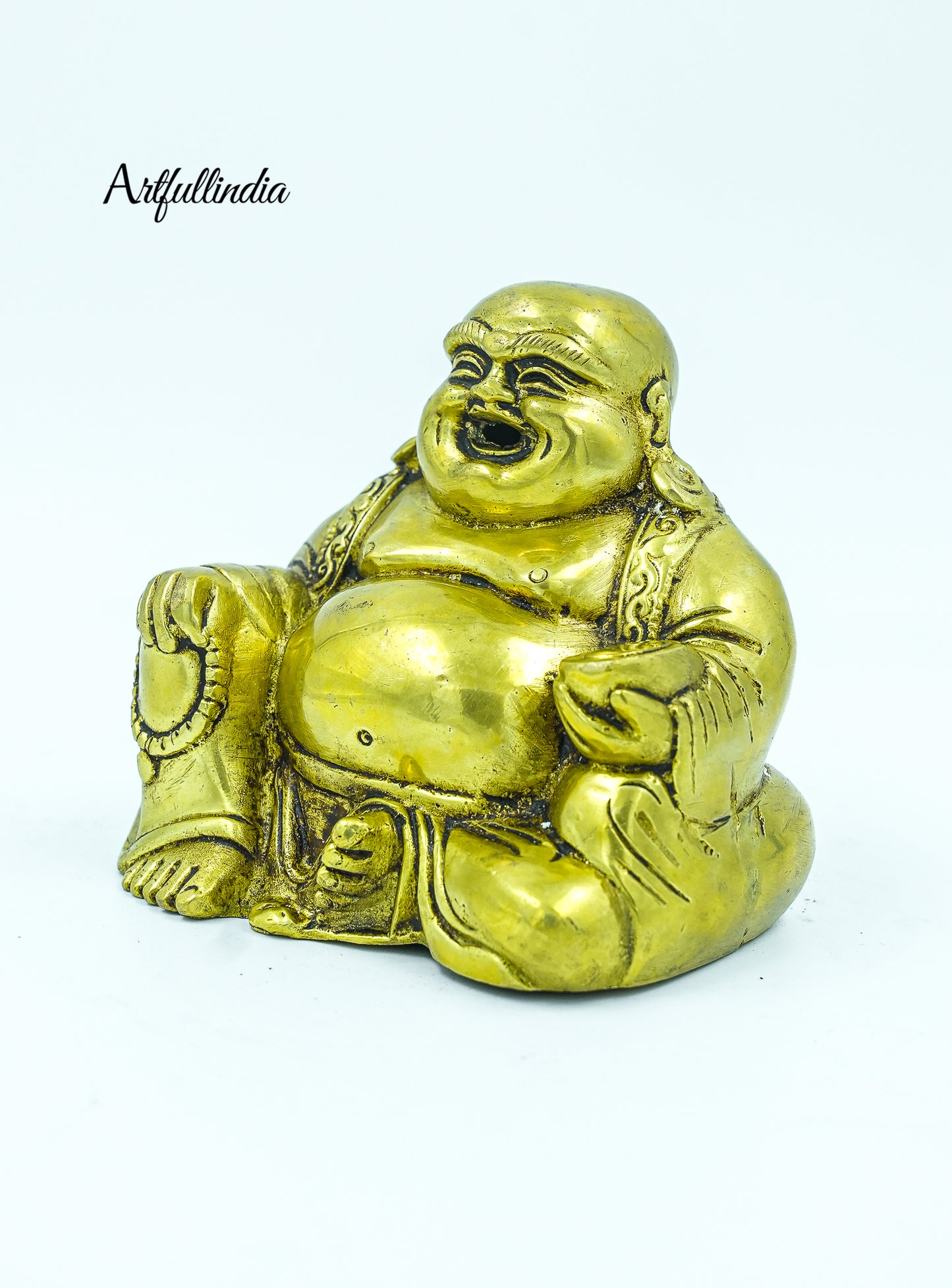 Brass Laughing Buddha Statue - Prosperity and Happiness Figurine for Home Déco