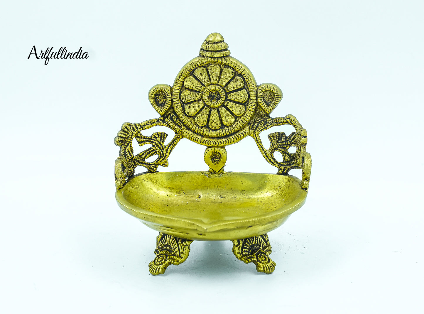 Handcrafted Brass Shankh and Chakra Diya Set - Traditional Oil Lamp for Puja and Home Décor