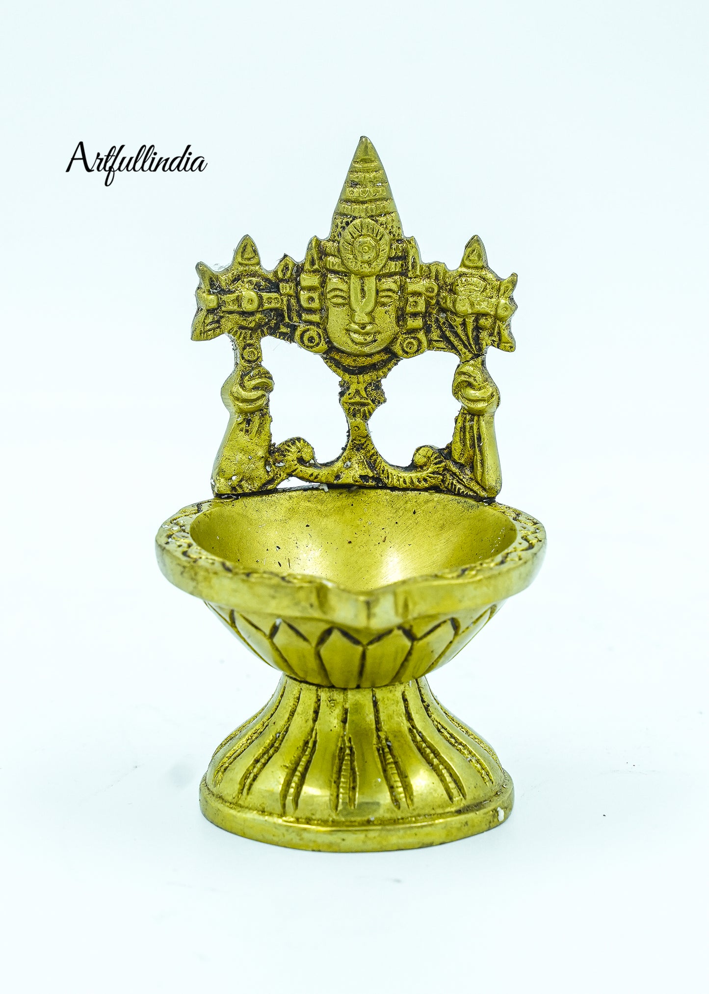 Brass Tirupati Balaji Design Oil Lamp - Traditional Diya for Pooja & Home Decor