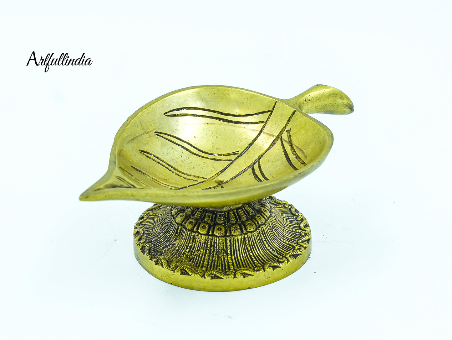 Handcrafted Brass Leaf Shaped Diya - Decorative Oil Lamp for Pooja & Home Decor