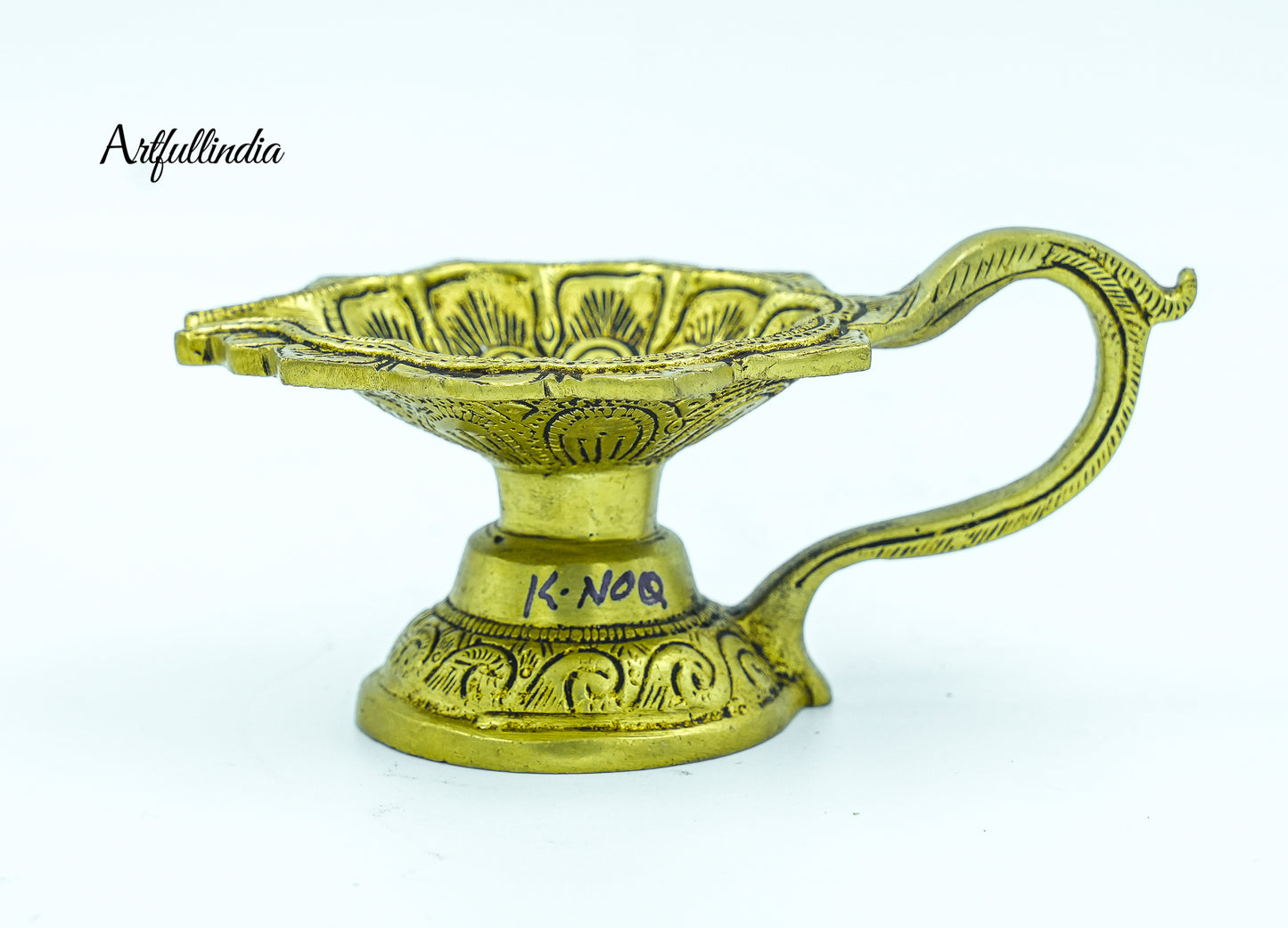 Brass Flower Petal Oil Lamp with Handle - Traditional Diya for Pooja and Home Decor