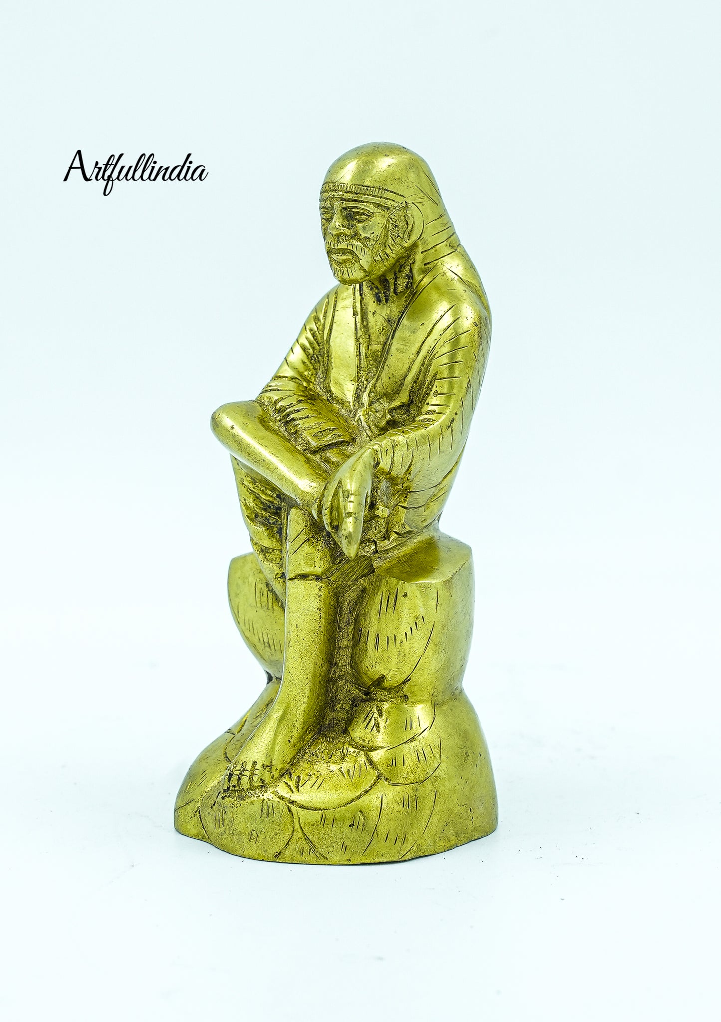 Brass Sai Baba Sitting Idol – Handcrafted Divine Statue for Home, Office, and Temple Decor
