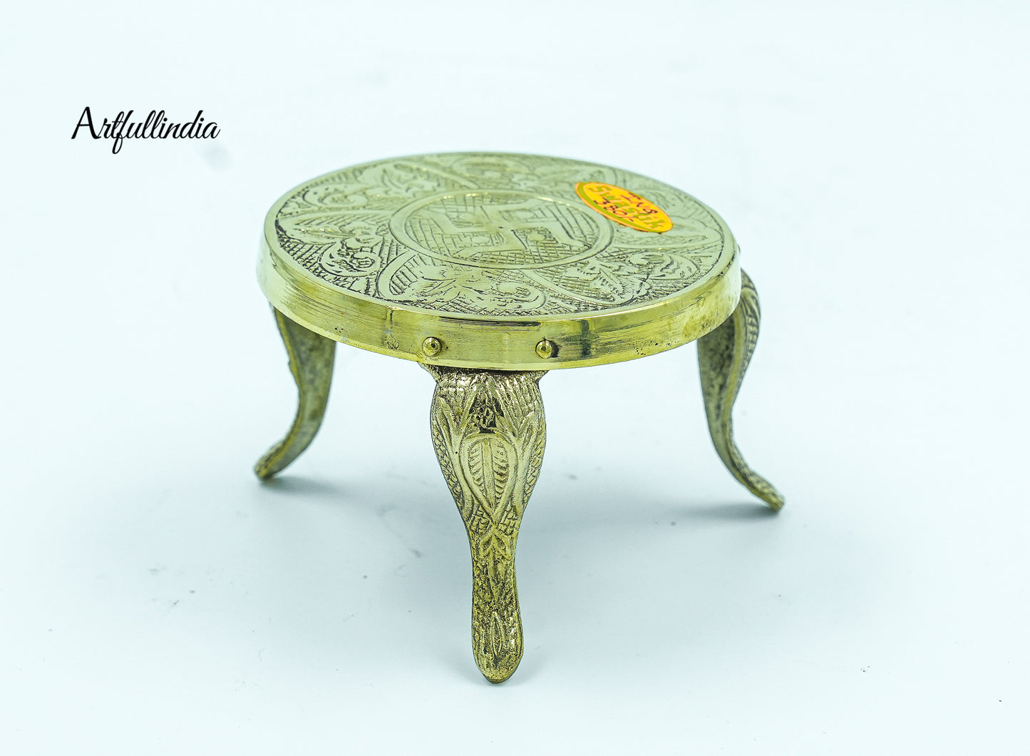 Handcrafted Brass Chowki with Intricate Design – Decorative Table for Pooja, Home Decor, and Gift Purposes
