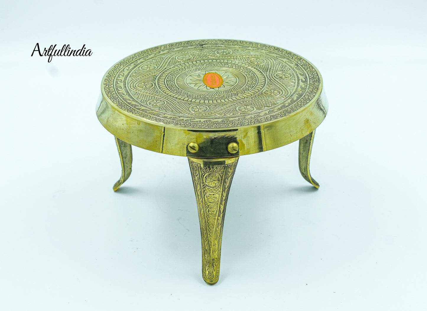 Brass Traditional Bajot Chowki – Handcrafted Pooja Stand with Intricate Design for Home Temple