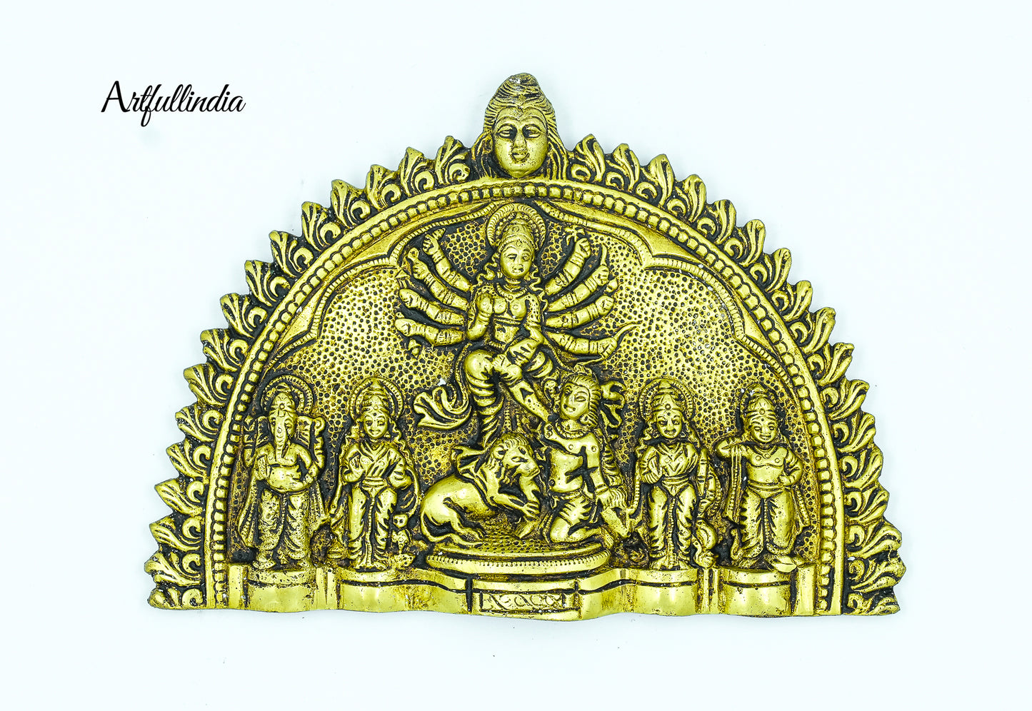 Brass Durga Wall Hanging Plaque – Intricate Handmade Goddess Durga Artwork for Home Décor