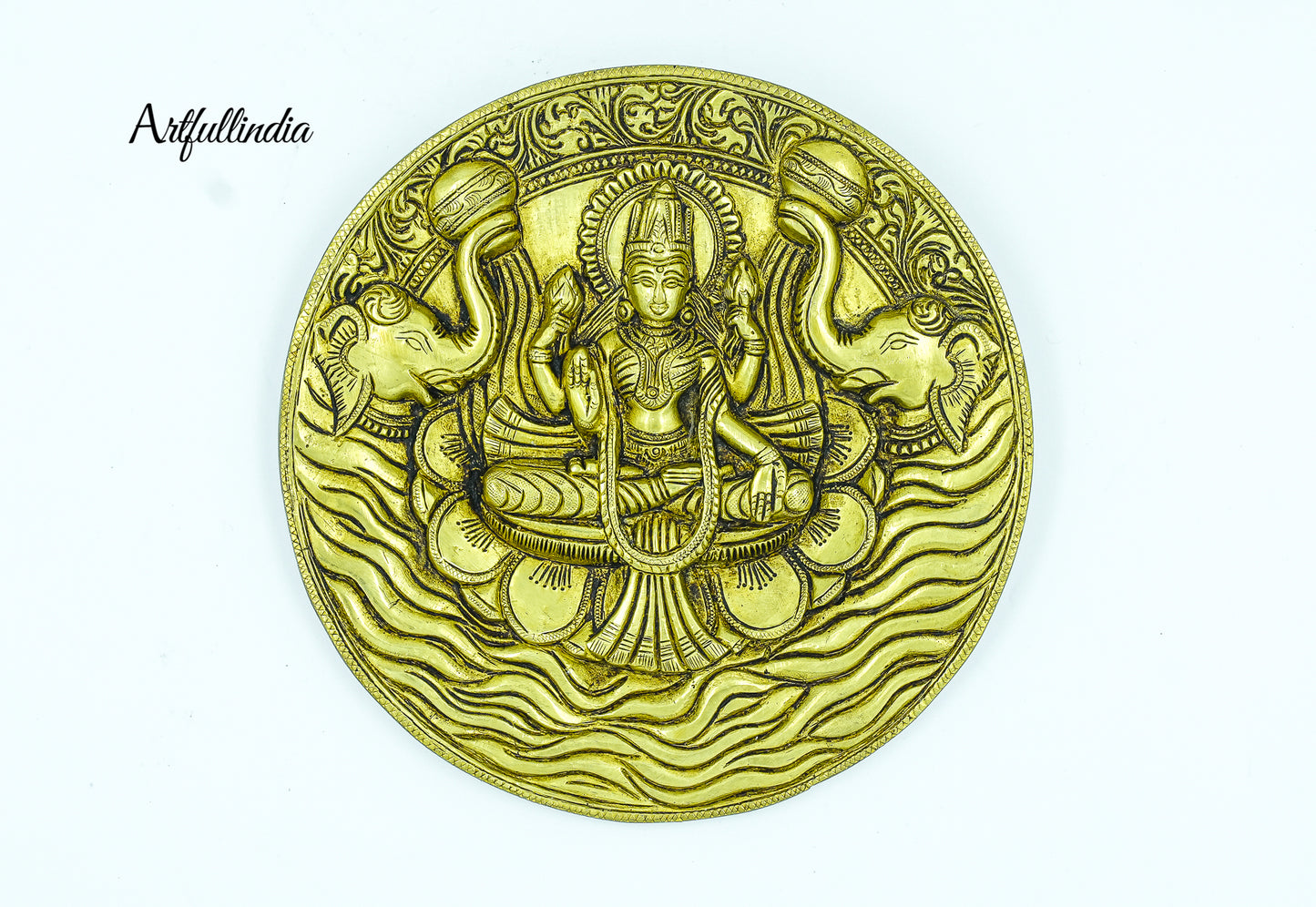 Brass Lakshmi Wall Hanging Plate – Handmade Goddess Lakshmi Artwork for Prosperity and Home Décor