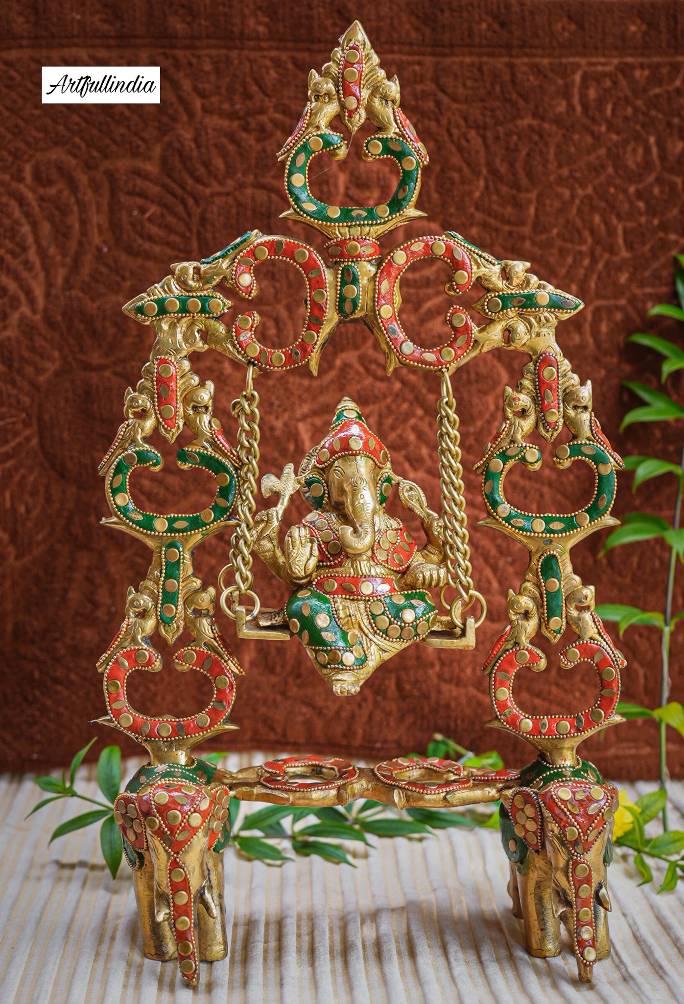Traditional Brass Ganesha on Colorful Swing (Jhula) – Handcrafted Home Décor & Auspicious Gift