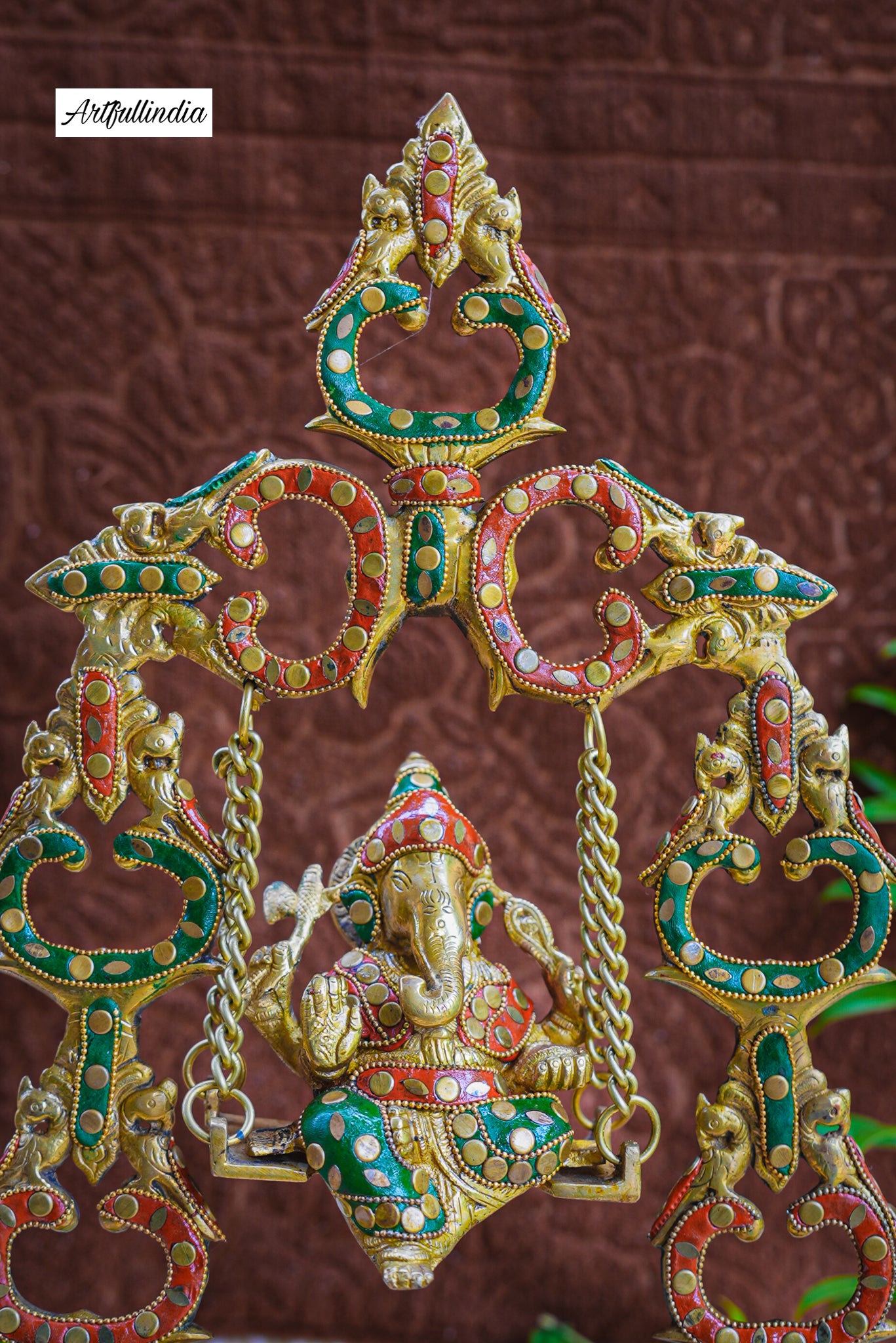 Traditional Brass Ganesha on Colorful Swing (Jhula) – Handcrafted Home Décor & Auspicious Gift
