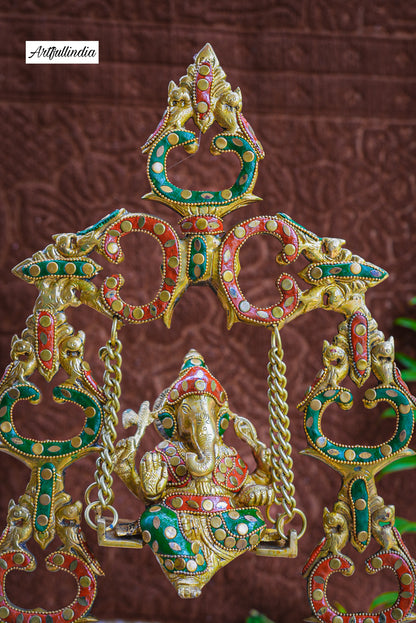 Traditional Brass Ganesha on Colorful Swing (Jhula) – Handcrafted Home Décor & Auspicious Gift