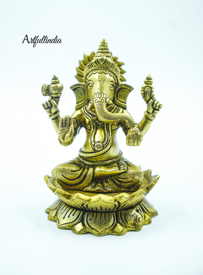 Handcrafted Brass Lord Ganesha Idol for Home Décor - Symbol of Prosperity & Good Luck