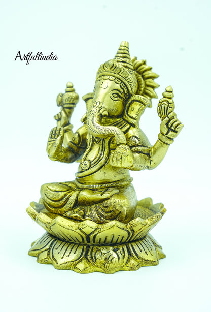 Handcrafted Brass Lord Ganesha Idol for Home Décor - Symbol of Prosperity & Good Luck