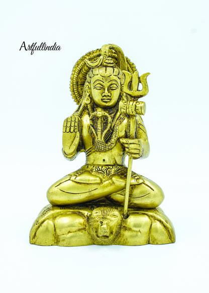 Brass Lord Shiva in Meditation Pose with Trishul – Elegant Hindu God Statue for Pooja and Home Decor