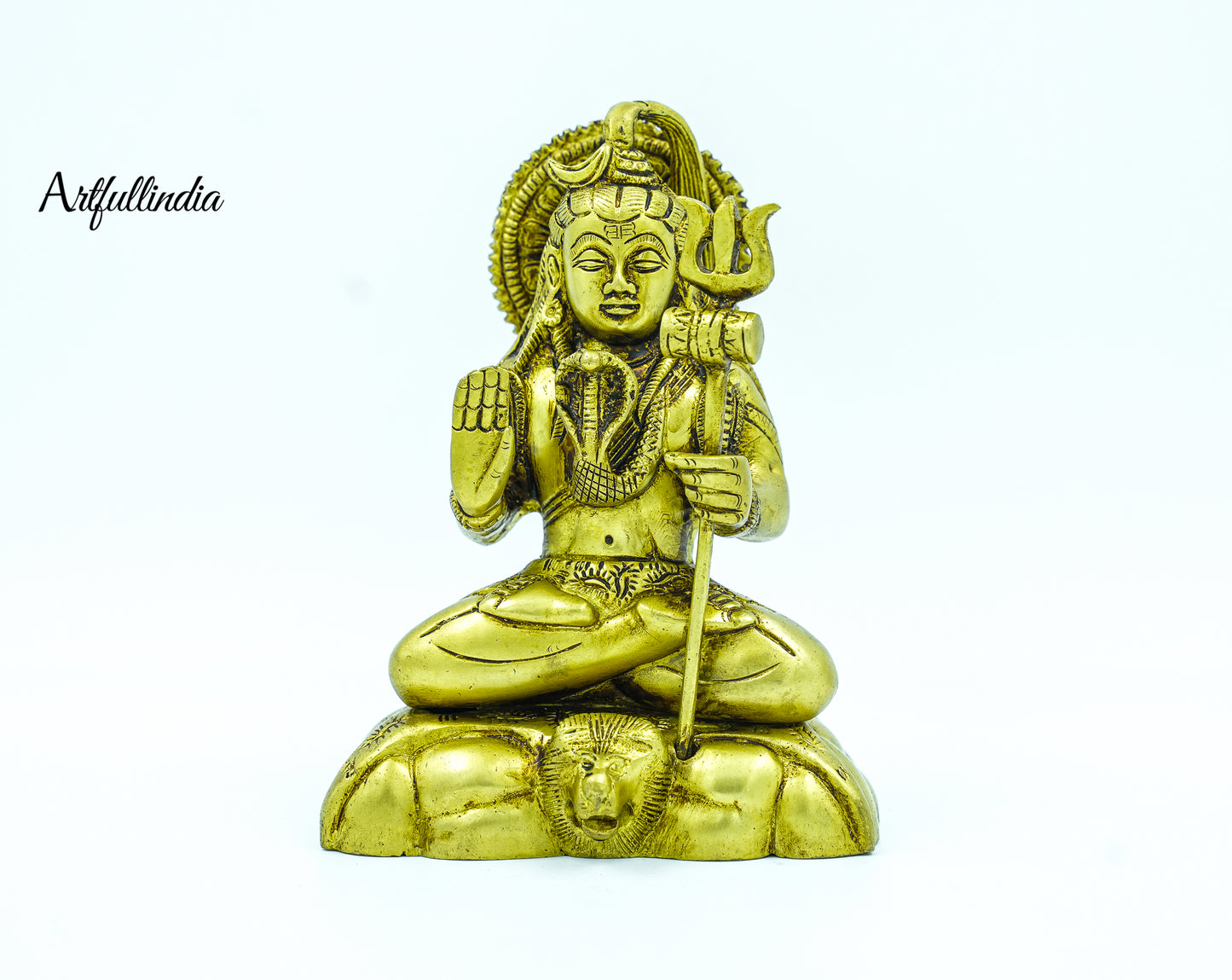 Brass Lord Shiva in Meditation Pose with Trishul – Elegant Hindu God Statue for Pooja and Home Decor