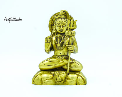 Brass Lord Shiva in Meditation Pose with Trishul – Elegant Hindu God Statue for Pooja and Home Decor