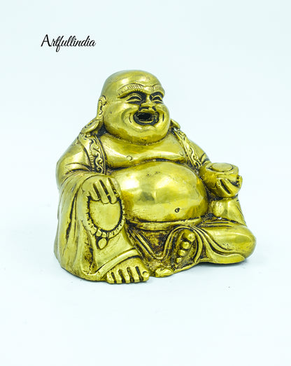 Brass Laughing Buddha Statue - Prosperity and Happiness Figurine for Home Déco